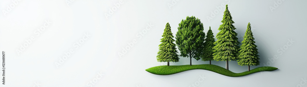 Poster a vibrant arrangement of green trees set against a light background, symbolizing nature and tranquil