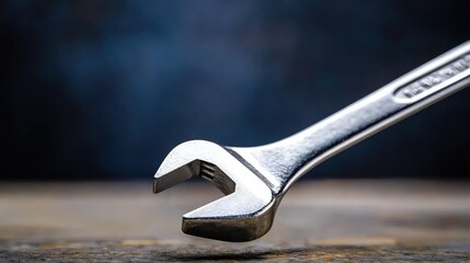 Chrome wrench on rusty surface, dark background, repair concept, industry image