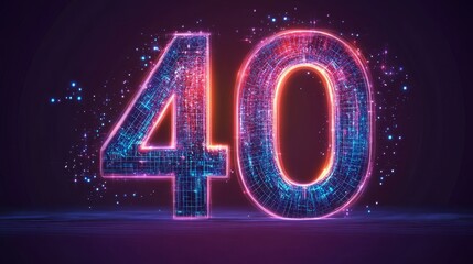 Glowing Futuristic Number 40 with Abstract Network Design Against a Blurred Particle Background.