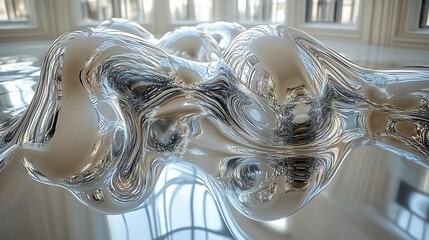 Abstract Liquid Metal Sculpture Reflecting Light