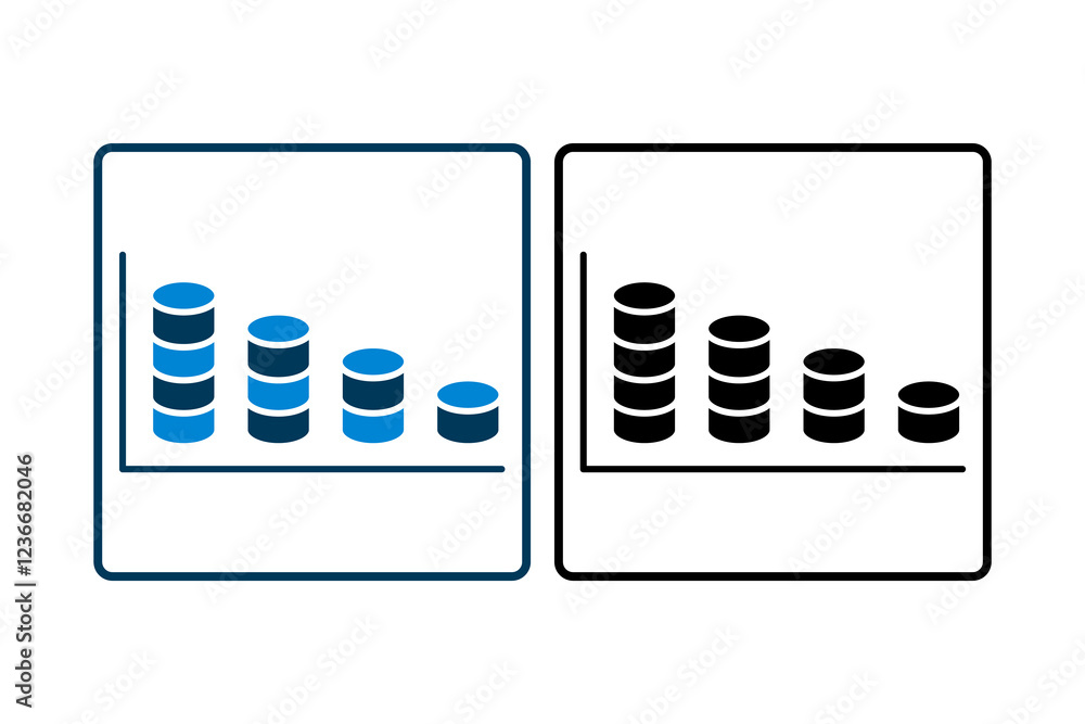 Poster coin chart down icon. icon related to graph and seo . suitable for web site, app, user interfaces, p