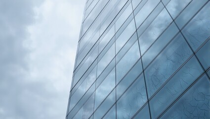 Modern skyscrapers glass facade reflecting clouds in sleek panels