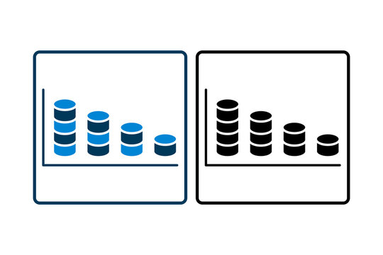 coin chart down icon. Icon related to graph and seo . suitable for web site, app, user interfaces, printable etc. solid icon style. simple vector design editable