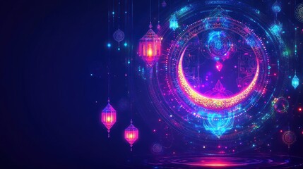 Obraz premium Festive Ramadan Crescent Moon Lanterns Design