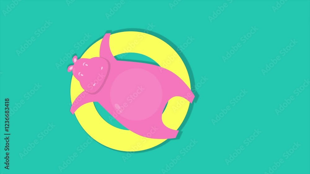 Poster pink hippo swims in the pool. minimal modern seamless motion design. abstract loop animation