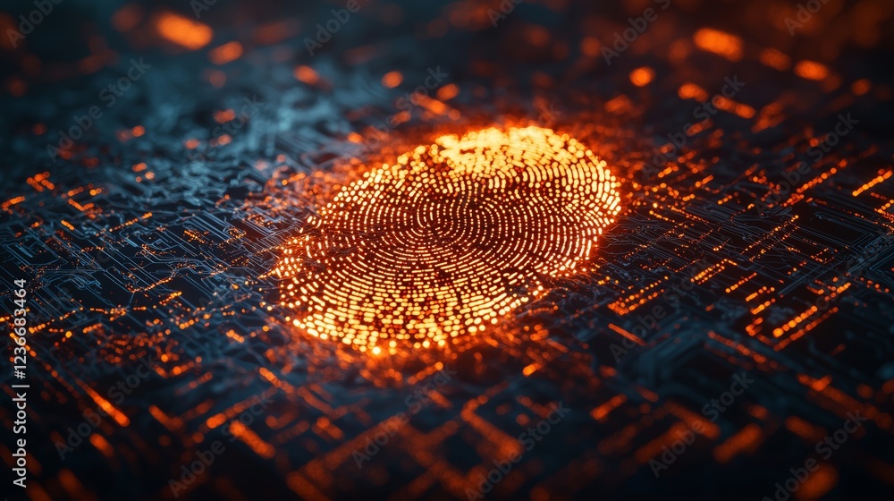 Aufkleber digital fingerprint on circuit board with glowing effect and details