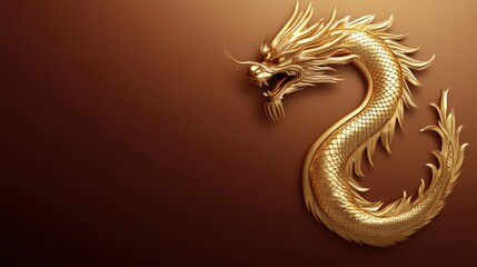 Obraz premium A Golden Dragon Curls Elegantly Against A Brown Background