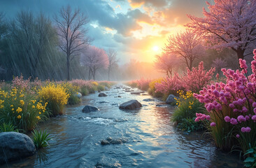 Dynamic Weather Photo Collection Showing Transition from Winter to Spring with Rain, Sunshine, and Seasonal Changes