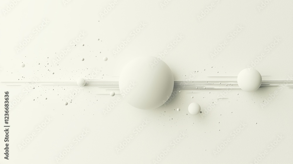 Poster abstract composition of soft spheres on minimalistic background