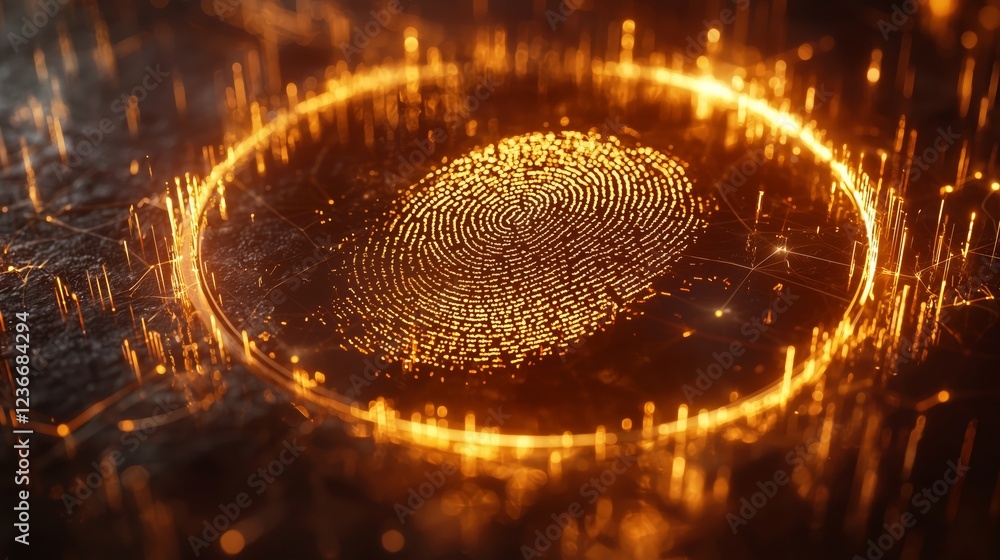 Poster digital fingerprint design on futuristic background with glow effects