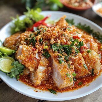 Naklejki Spicy seafood stir-fry local market food photography vibrant kitchen close-up culinary delight