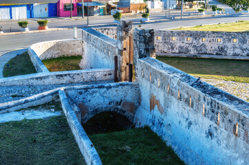 Fortified Wall details Surrounding Campeche, Mexico. Built by the Spanish in the 17th Century to...