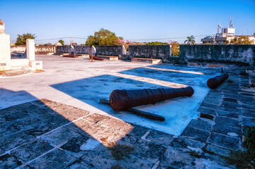Fortified Wall details Surrounding Campeche, Mexico. Built by the Spanish in the 17th Century to...