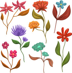 clip art watercolor illustration of colorful flowers petal and leaves for child daycare and nursery wallpaper