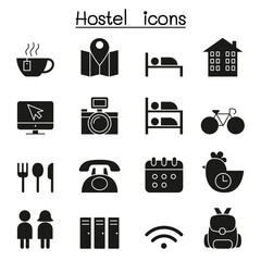 Hostel icon set in thin line style