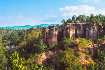 Pha Singh Leaw the wonder landscape of attractions natural phenomenon in Chiang Mai,Thailand. Canyon and green forest in nature. The sand stone mountain or canyon natural phenomenon cliff and pillars.