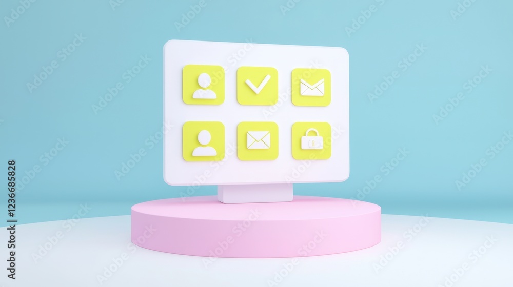 Poster colorful interface with six application icons display