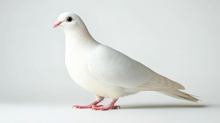 Obraz premium Graceful white dove isolated on pure background, symbolizing peace and purity. A serene and tranquil image representing hope and freedom.