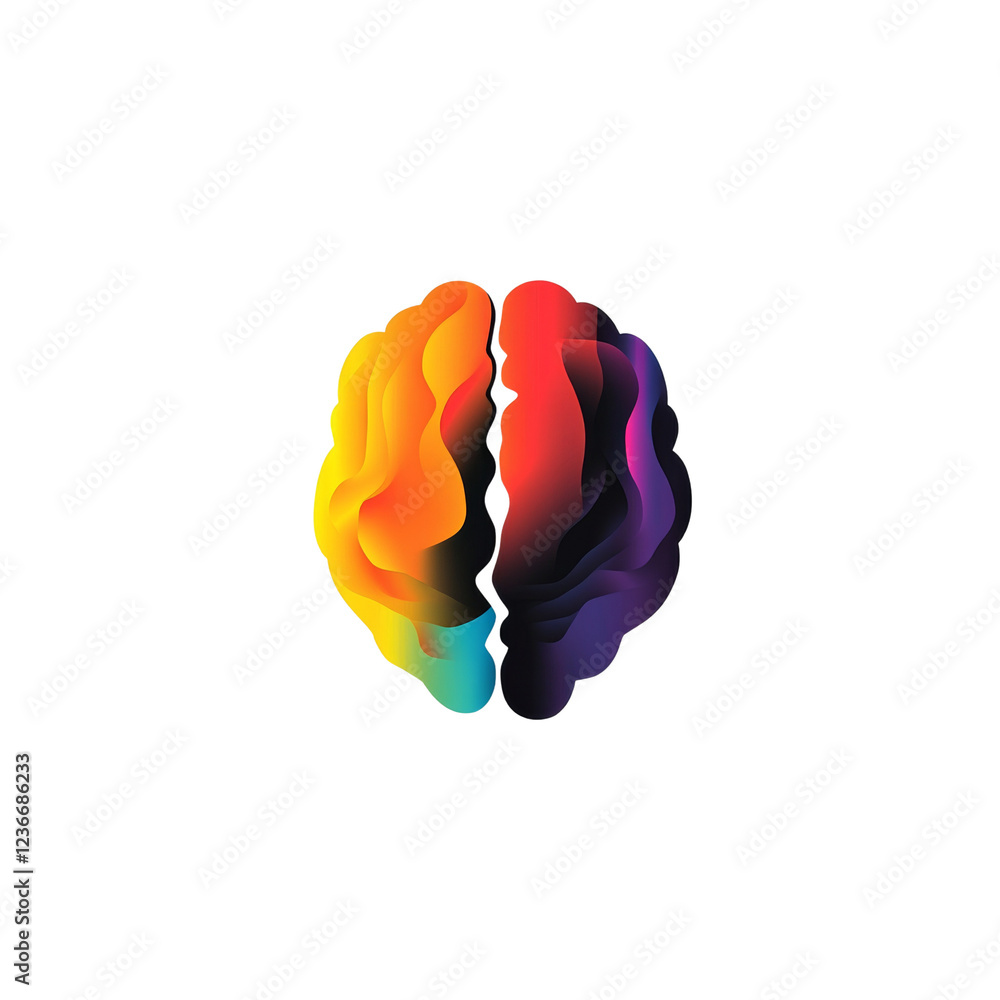 Poster a stylized image depicts a human brain with colorful abstract hemispheres on a black background.