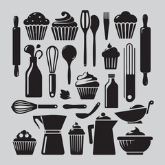Restaurant or bakery use logo or icons in bakery things 