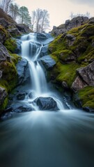 Obraz premium Enchanting Waterfall in Mossy Canyon
