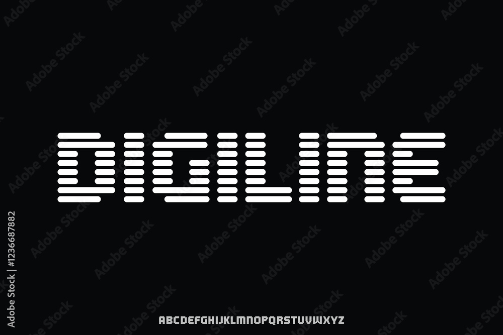 Poster modern abstract digital stripe alphabet display font vector illustration