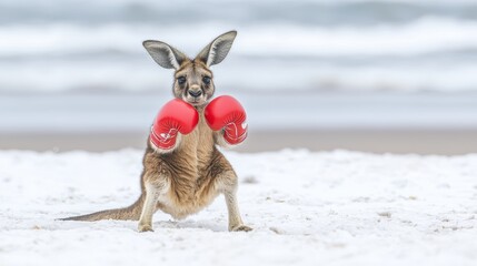 Boxing kangaroo displays skillful moves on beach unique animal photography nature environment playful viewpoint