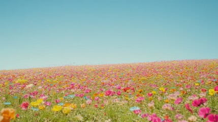 Obraz premium Vibrant wildflowers bloom in a colorful field under a clear sky