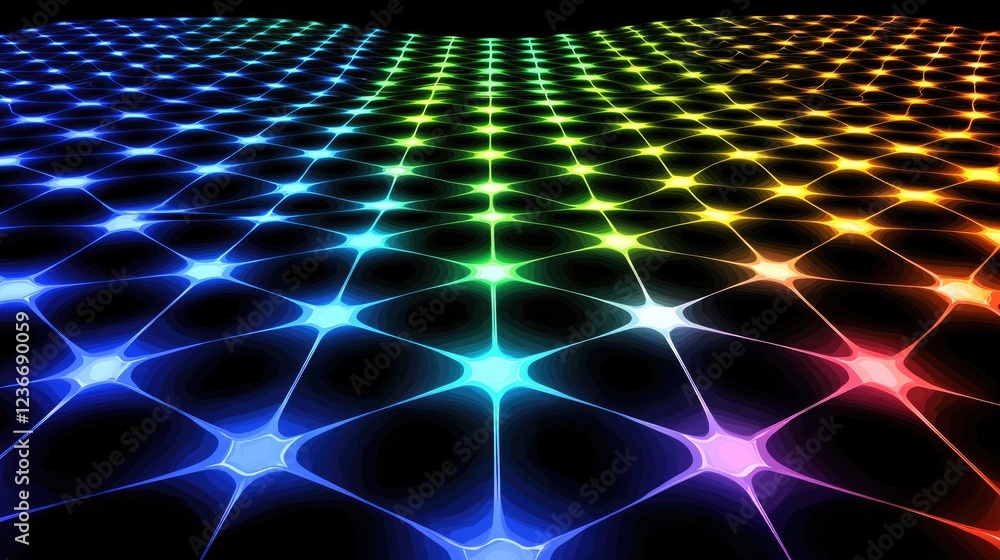 Poster dynamic neon grid pattern digital art creation vibrant colors abstract environment artistic viewpoin