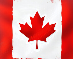 Canadian flag waving in the breeze against a vibrant red background on a sunny day