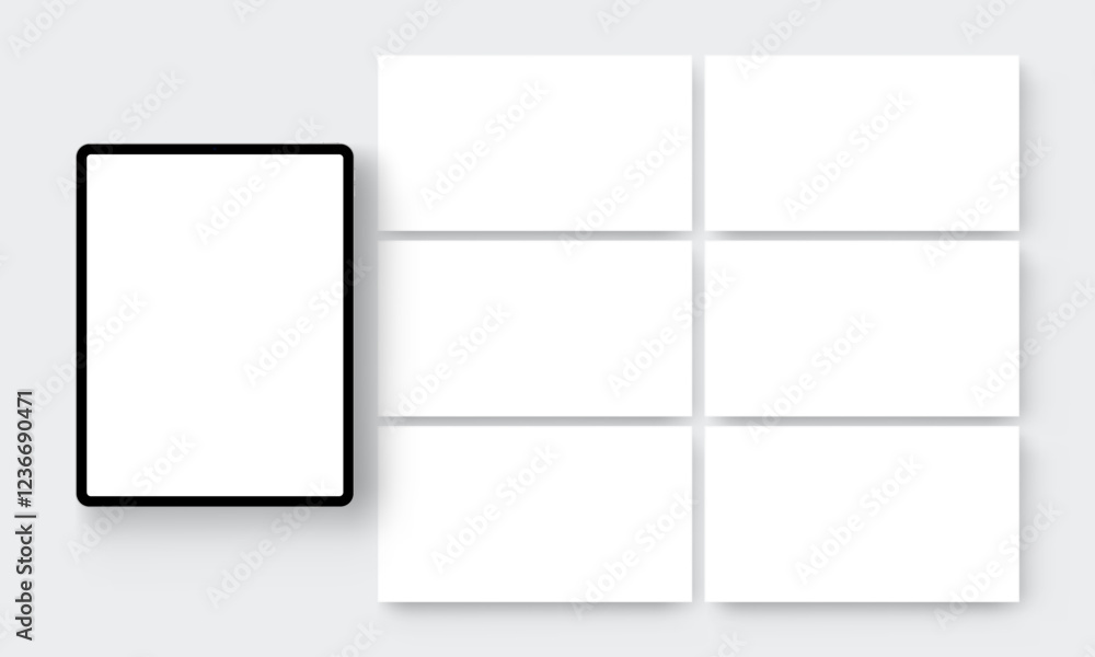 Poster tablet computer mockup with blank web screens for showcasing your designs. vector illustration