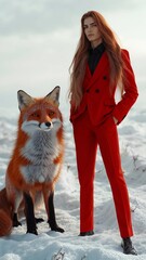 Fashion photo. Young man in winter with fox