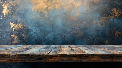 Stunning wooden table with vibrant blue and yellow background for stylish interior design inspiration in home decor and creative projects and marketing materials