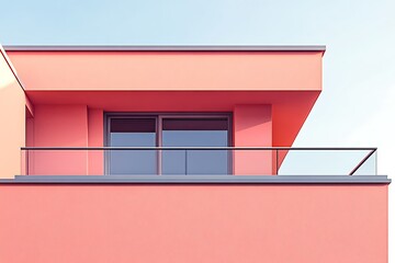 Modern Pink Building Facade with Balcony