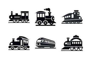 Black and White Train Icons for Transportation Design