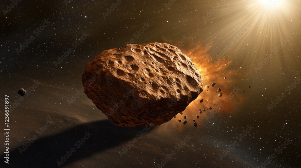 Poster asteroid collision event outer space digital artwork cosmic environment dramatic viewpoint space exp