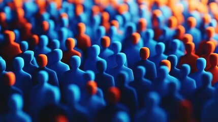 Obraz premium A large group of blue and orange people, representing the concept of community or audience for marketing.