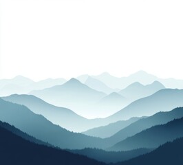 Obraz premium Serene Blue Mountain Range, Misty Sky, Panoramic View, Nature Poster