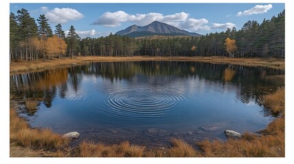 Fototapeta premium Forest lake ripples mountain reflection