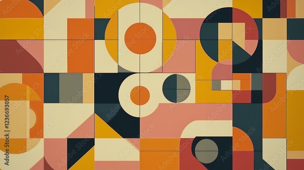 Poster abstract geometric art colorful mosaic of shapes and patterns in warm tones