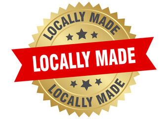 locally made. locally made round red and gold label isolated on transparent background