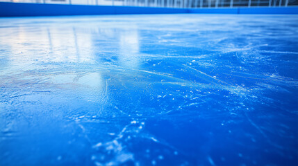 Top view of an ice rink texture, in a blue color, high-resolution photography