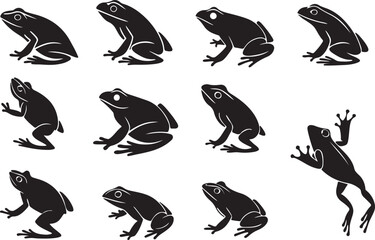 Variant style of frog vector silhouettes.