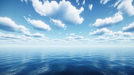 Obraz premium A vast expanse of blue ocean with white clouds in the sky, creating an endless horizon. 
