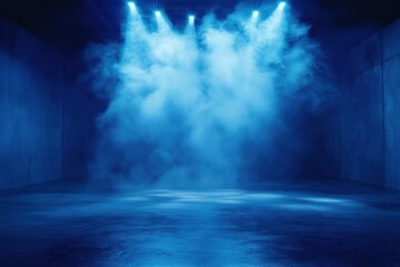 Naklejka premium Dramatic Blue Stage With Fog And Spotlights