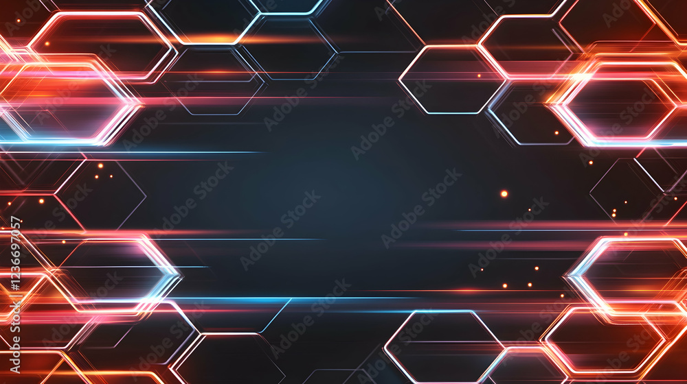 Aufkleber abstract glowing hexagons background; futuristic technology; motion blur; dark space; ideal for webs