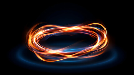 Abstract glowing energy ring, swirling light trails, dark background, ideal for technology or science design