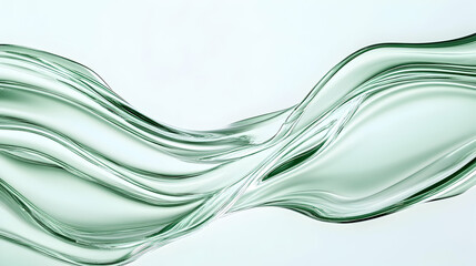 Abstract green liquid flowing, wave design, white background, for cosmetic or fluid visuals