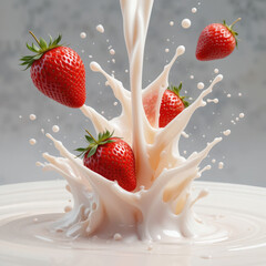 strawberry splashing in milk