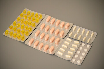 Various types of medication arranged for better visibility